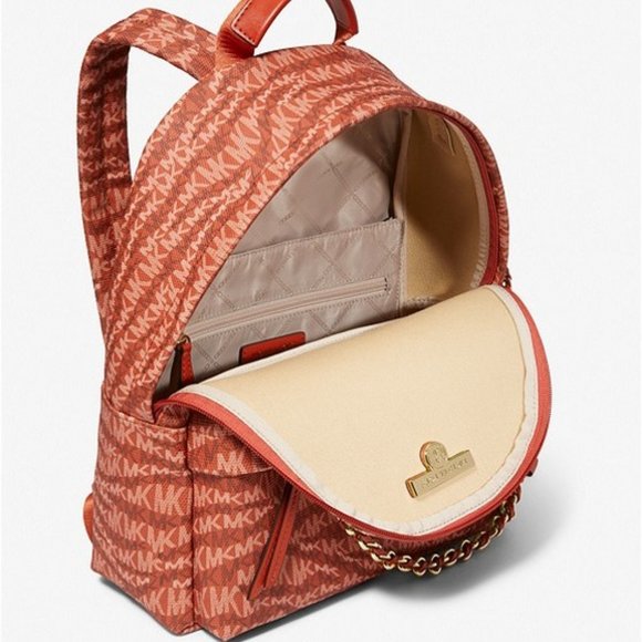 Michael Kors Slater Medium Animal Print Logo Backpack - Deep Orange